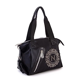 Kadın Taşlı Fermuarlı Şık Omuz Çantası ve Ayarlanabilir askılı Siyah Simli (33*30*12)