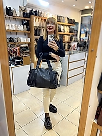 Extra Büyük Omuz çantası Siyah Deri (eni 44cm boyu 32 cm)