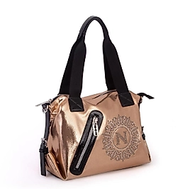 Kadın Taşlı Fermuarlı Şık Omuz Çantası ve Ayarlanabilir askılı Bakır Simli (33x30x12)