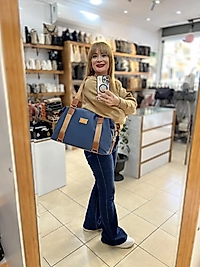 Extra Büyük Omuz çantası Lacivert Taba Buzzy (eni 44cm boyu 32 cm)